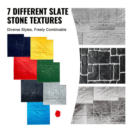 Polyurethane Slate Stone Texture Mats, 7-Piece Set, 0.6m Square, 27.9 kg