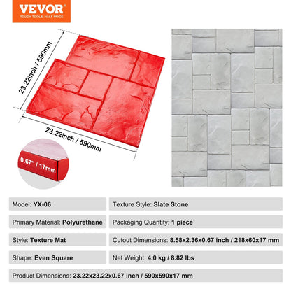 Textured Concrete Stamp Mat 0.6 x 0.6 m, Slate Stone Polyurethane Mold