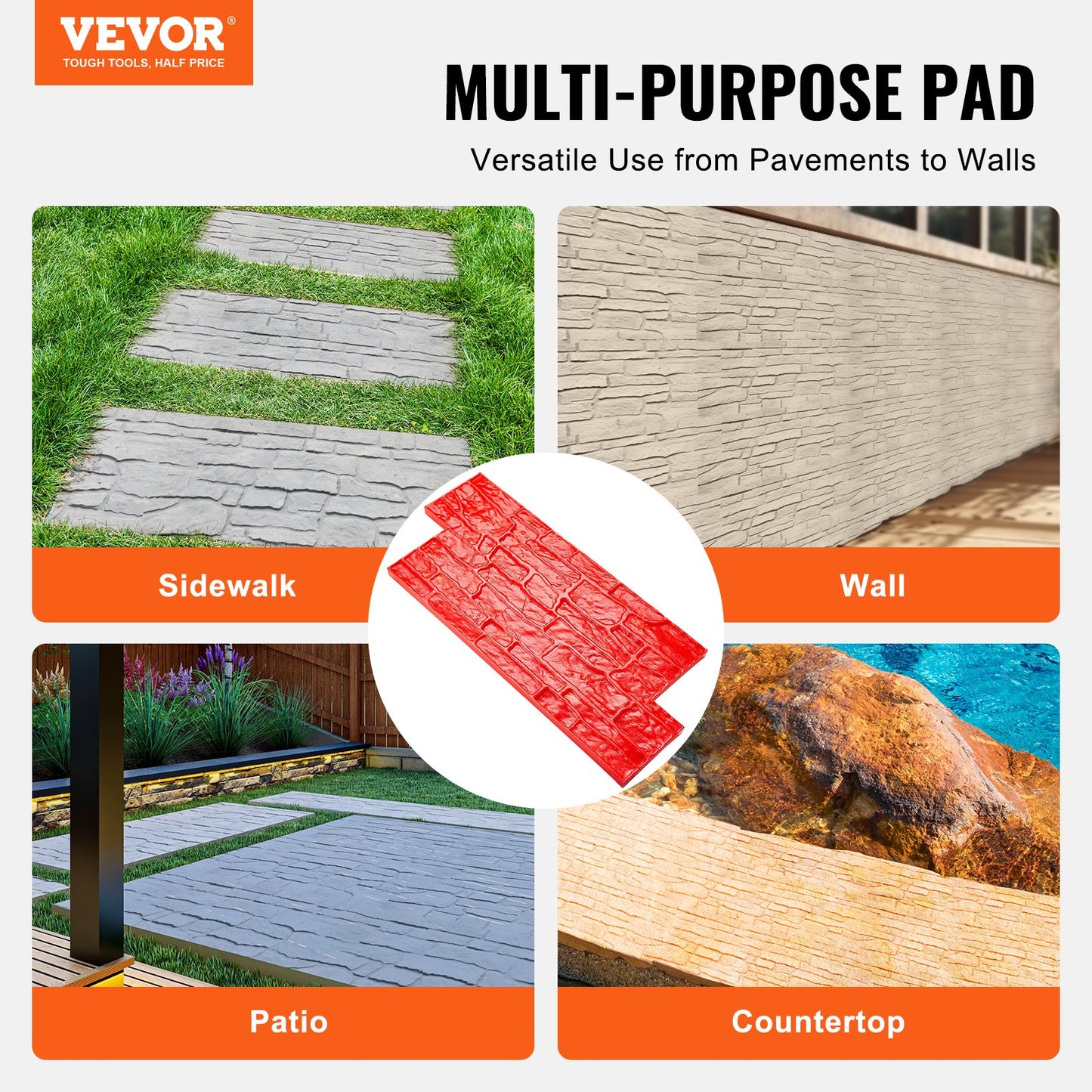 VEVOR Concrete Stamps Mat 28 x 12 in Texturing Skin Polyurethane Stamp Texture