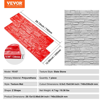 Polyurethane Concrete Texture Mat, Slate Stone, 0.74 x 0.33m, 4.7 kg