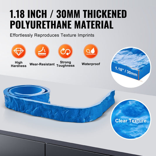 Rectangular Polyurethane Stone Mat, 2.3 x 0.08 m, Rough Granite Texture