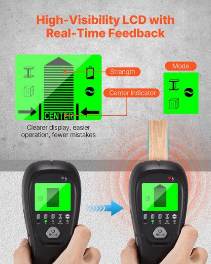 Stud Finder Wall Scanner, 5 in 1, Electronic Wall Stud Detector with Smart Sensor, High-Definition LCD Display and Audio Alarm, for the Center and Edge of Metal, AC Wire, Joists, Pipes, Black
