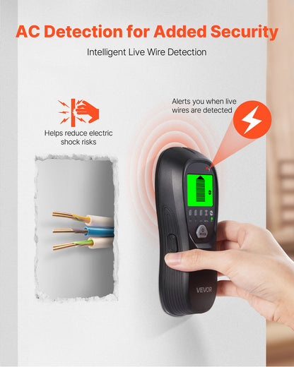 Stud Finder Wall Scanner, 5 in 1, Electronic Wall Stud Detector with Smart Sensor, High-Definition LCD Display and Audio Alarm, for the Center and Edge of Metal, AC Wire, Joists, Pipes, Black
