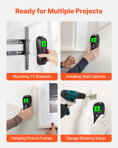 Stud Finder Wall Scanner, 5 in 1, Electronic Wall Stud Detector with Smart Sensor, High-Definition LCD Display and Audio Alarm, for the Center and Edge of Metal, AC Wire, Joists, Pipes, Black