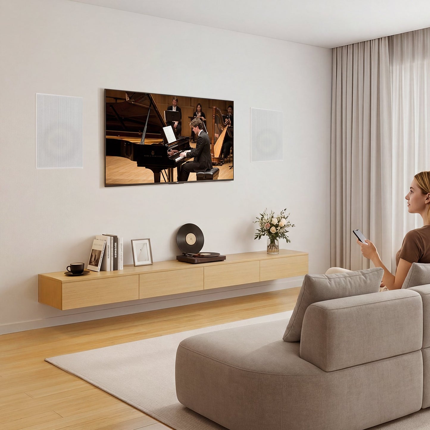 In-Wall Speakers, 203.2mm, In Wall Speaker System with Paintable Grille, Hi-Fi Sound, 200W Peak, 2-Way Rectangular Speakers, for Damp Humid Indoor Placement, Bath, Kitchen, Covered Porch, 1 Pair