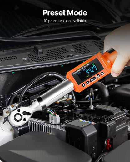 Digital Torque Wrench, 3/8 Inch Drive, 6.7-135 N.m, 72-Tooth, ±2% High Accuracy Electronic Torque Wrench with Preset Value, Buzzer and LED Notification, for Automotive Motorcycle