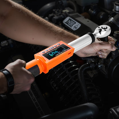 Digital Torque Wrench, 3/8 Inch Drive, 6.7-135 N.m, 72-Tooth, ±2% High Accuracy Electronic Torque Wrench with Preset Value, Buzzer and LED Notification, for Automotive Motorcycle