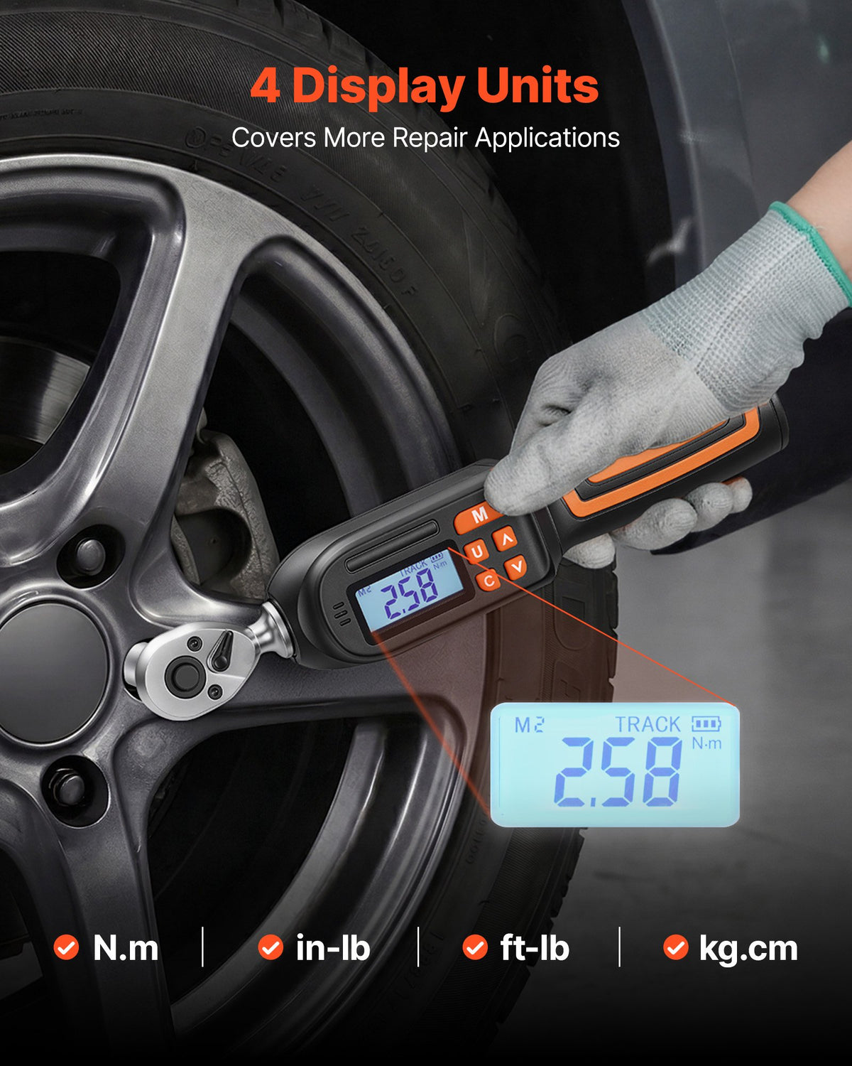 Torque Wrench Set 1/4" Drive 42-Piece Digital Torque Wrench 4 Units, ±2% Accuracy, LCD Screen, with Buzzer and LED Indicator, with Sockets, Bits, Extension Bar, Adapter, for Automotive Repair