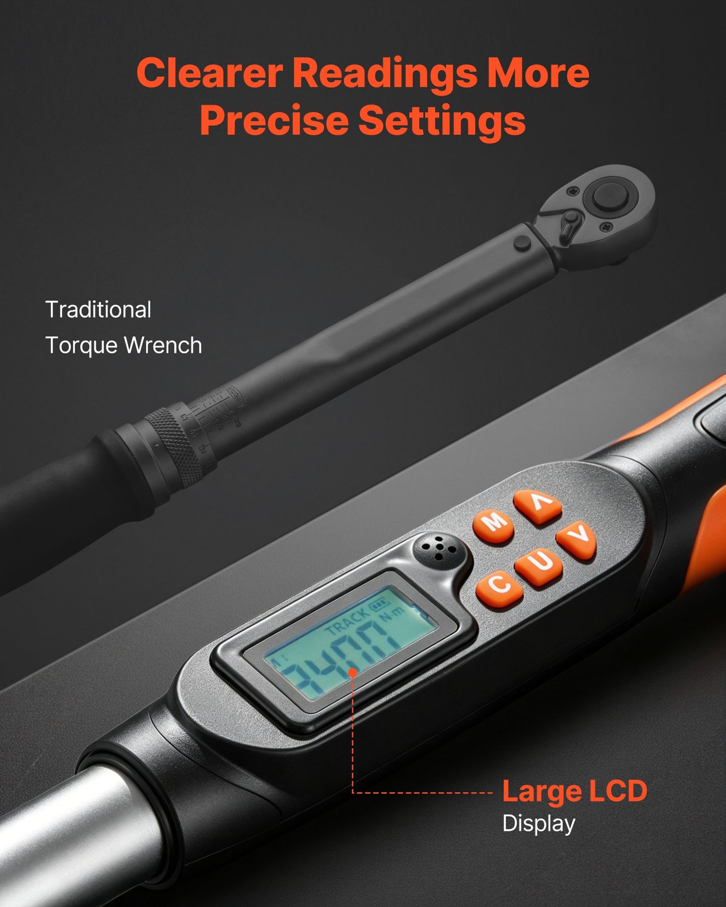 Torque Wrench Set 1/2" Drive Digital Torque Wrench 4 Display Units, ±2% Accuracy, LCD Screen, with Buzzer and LED Indicator, with Sockets, Extension Bar, Adapter, for Automotive Repair