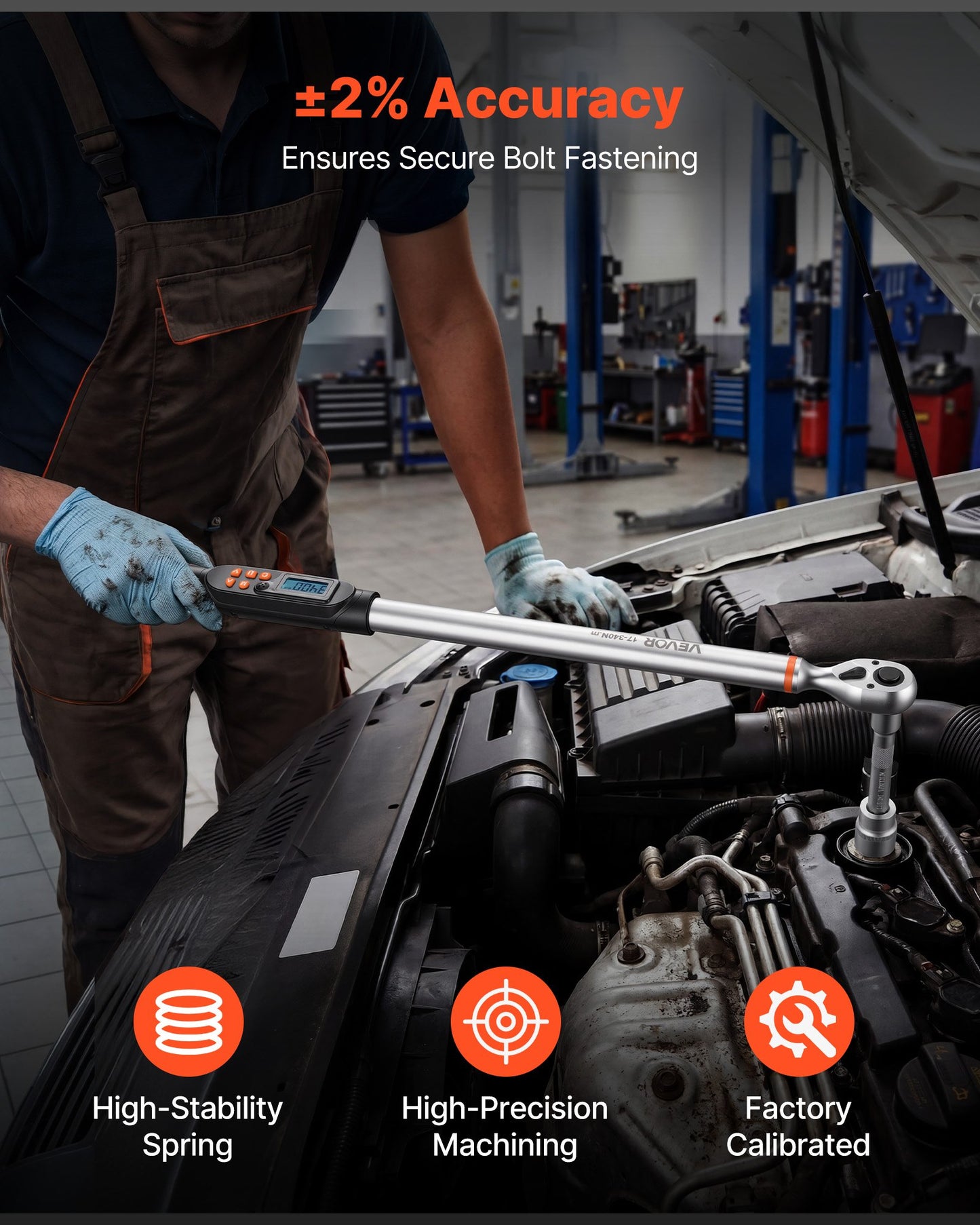 Torque Wrench Set 1/2" Drive Digital Torque Wrench 4 Display Units, ±2% Accuracy, LCD Screen, with Buzzer and LED Indicator, with Sockets, Extension Bar, Adapter, for Automotive Repair