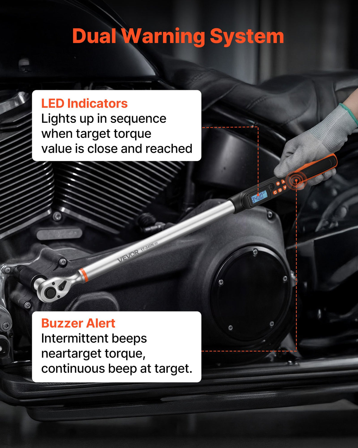Torque Wrench Set 1/2" Drive Digital Torque Wrench 4 Display Units, ±2% Accuracy, LCD Screen, with Buzzer and LED Indicator, with Sockets, Extension Bar, Adapter, for Automotive Repair