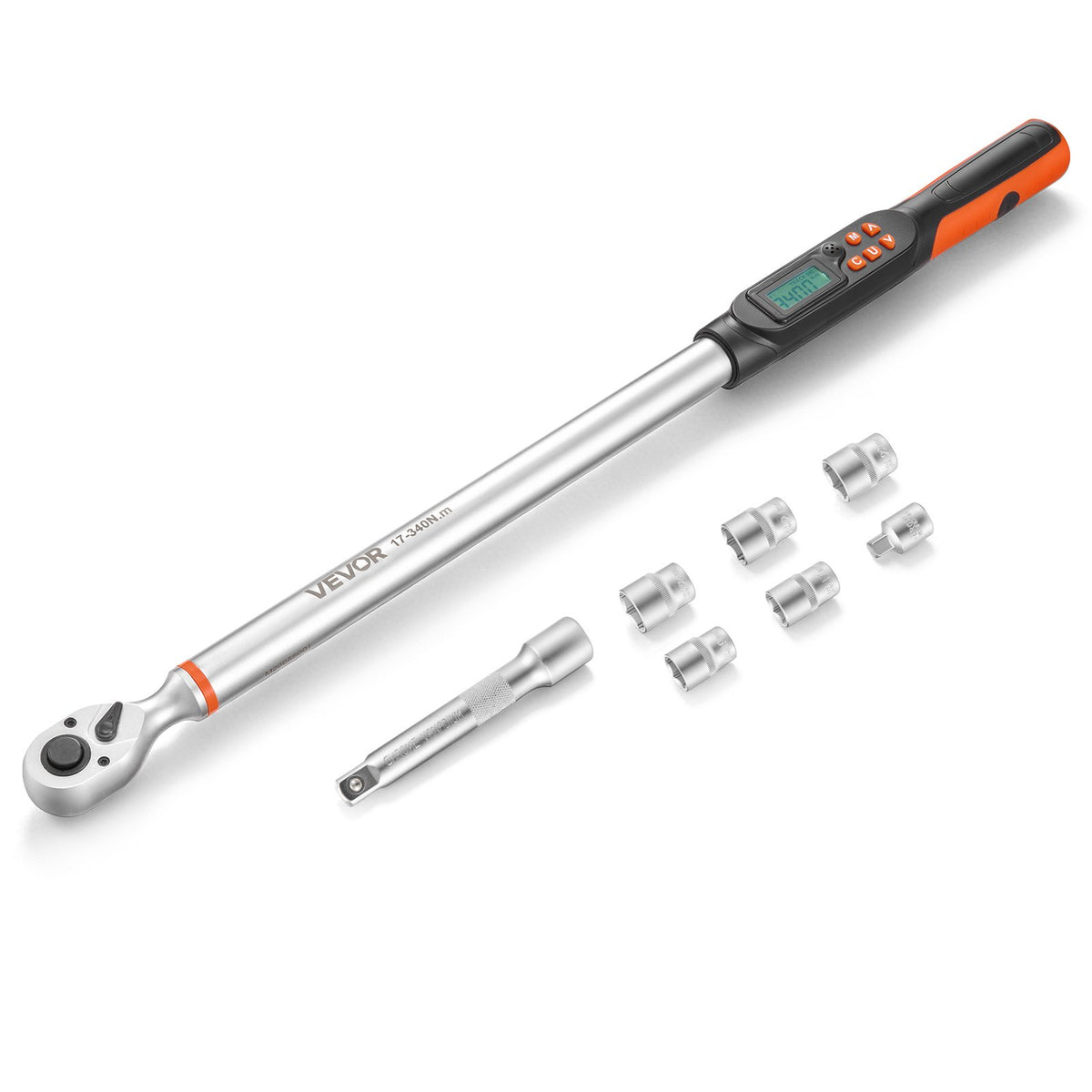 Torque Wrench Set 1/2" Drive Digital Torque Wrench 4 Display Units, ±2% Accuracy, LCD Screen, with Buzzer and LED Indicator, with Sockets, Extension Bar, Adapter, for Automotive Repair