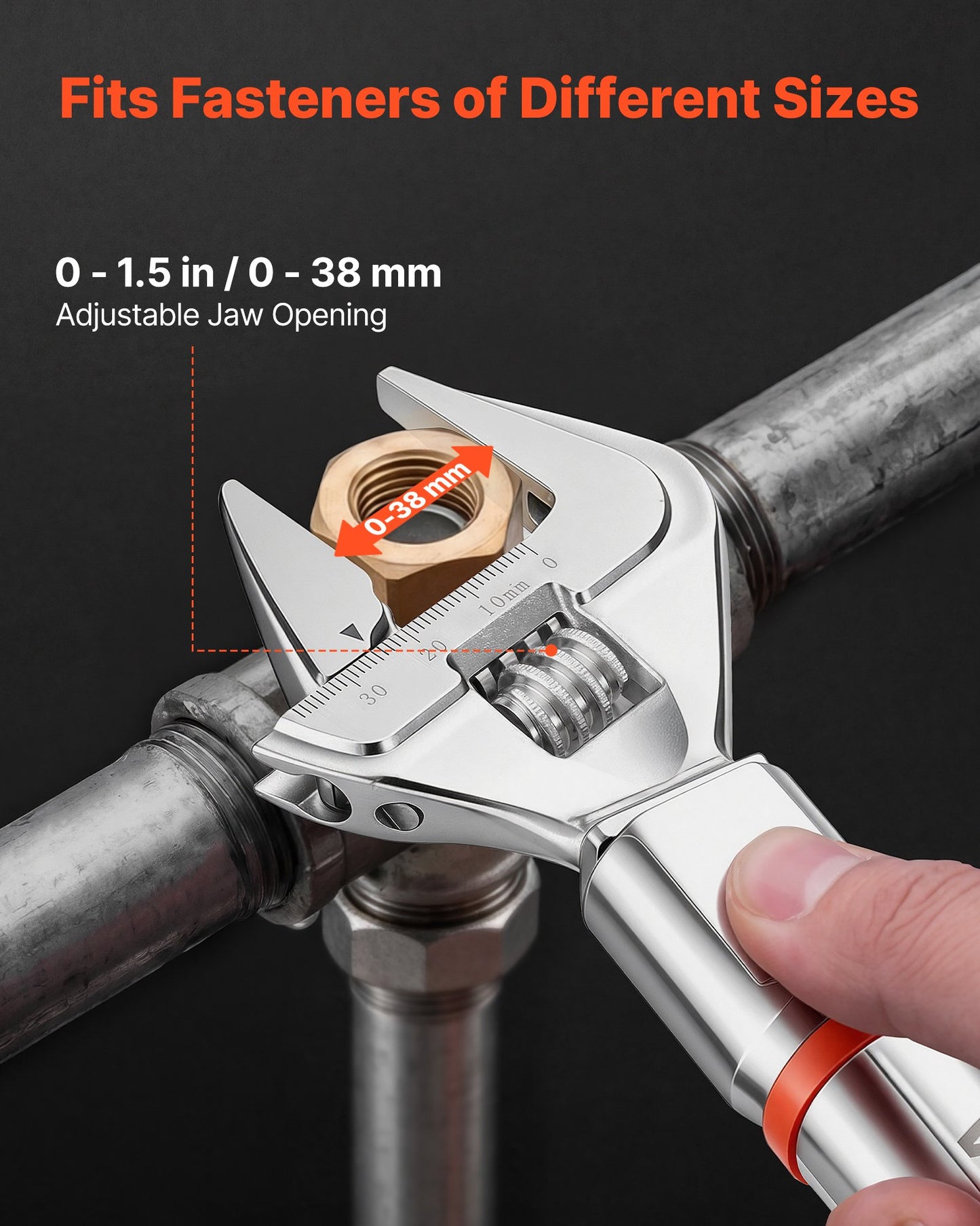 Torque Wrench 0-38 mm Adjustable Jaw Opening Digital Torque Wrench, Open-End Jaw, 4 Display Units, ±2% Accuracy, LCD Screen, with Buzzer and LED Indicator, for Pipe and Automotive Repair