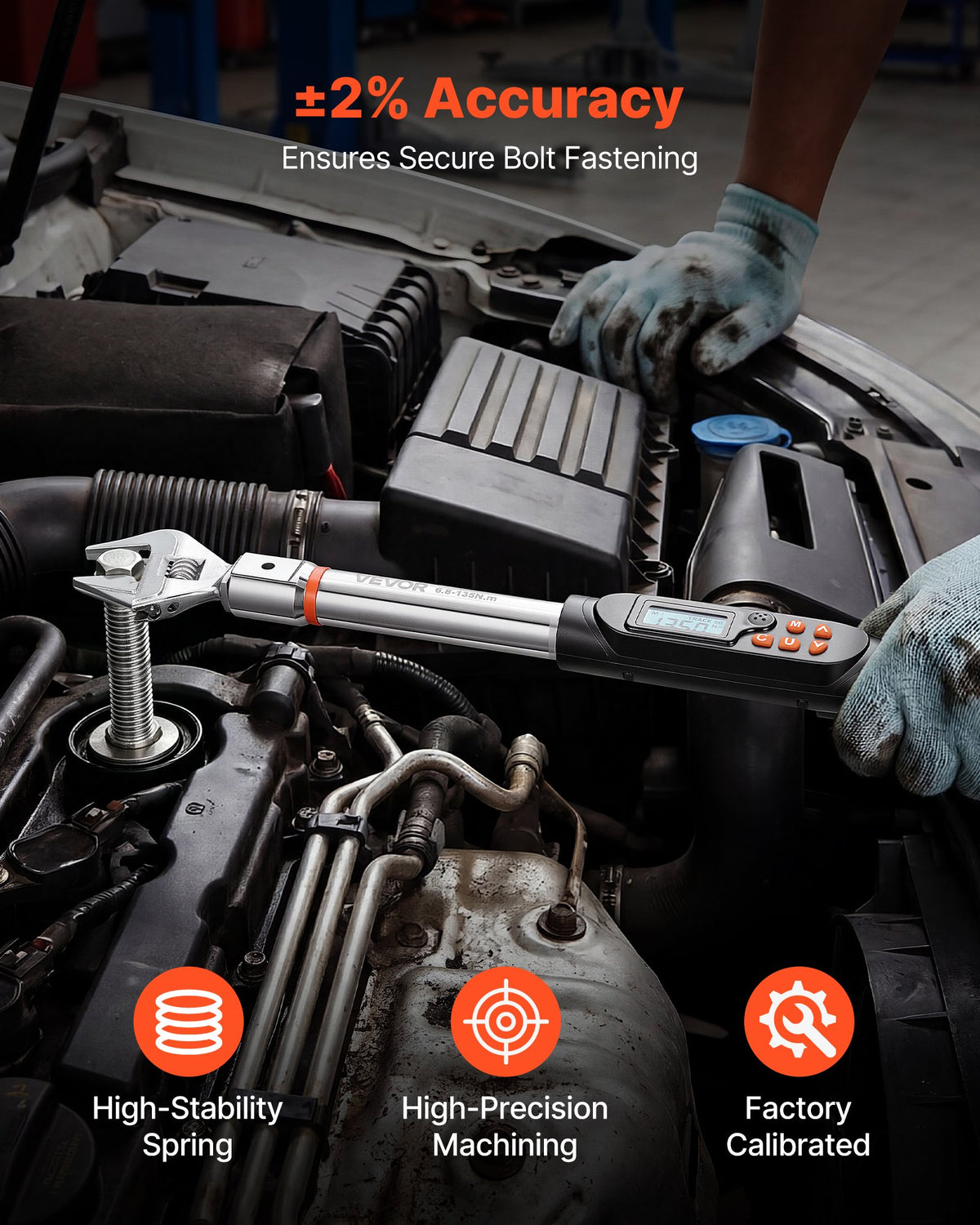 Torque Wrench 0-38 mm Adjustable Jaw Opening Digital Torque Wrench, Open-End Jaw, 4 Display Units, ±2% Accuracy, LCD Screen, with Buzzer and LED Indicator, for Pipe and Automotive Repair