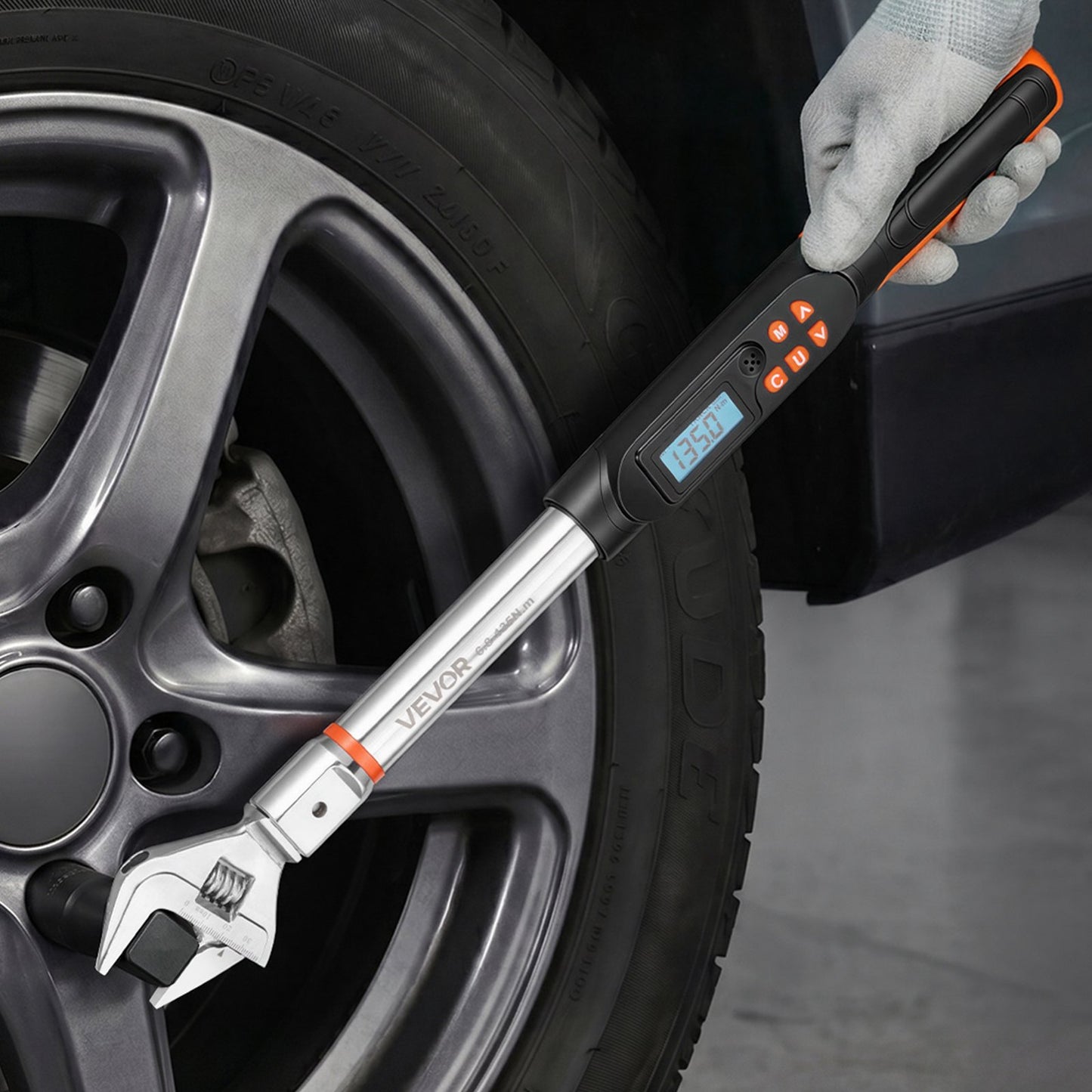 Torque Wrench 0-38 mm Adjustable Jaw Opening Digital Torque Wrench, Open-End Jaw, 4 Display Units, ±2% Accuracy, LCD Screen, with Buzzer and LED Indicator, for Pipe and Automotive Repair