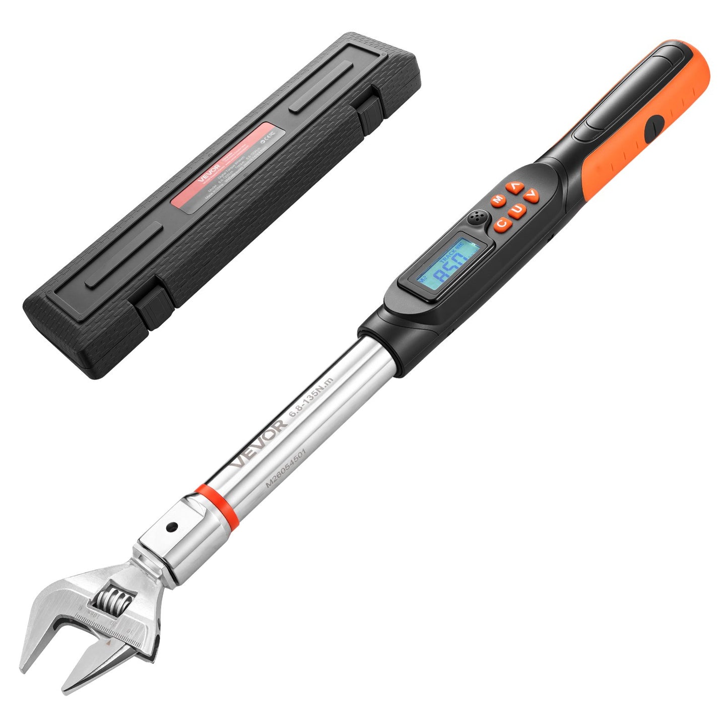 Torque Wrench 0-38 mm Adjustable Jaw Opening Digital Torque Wrench, Open-End Jaw, 4 Display Units, ±2% Accuracy, LCD Screen, with Buzzer and LED Indicator, for Pipe and Automotive Repair