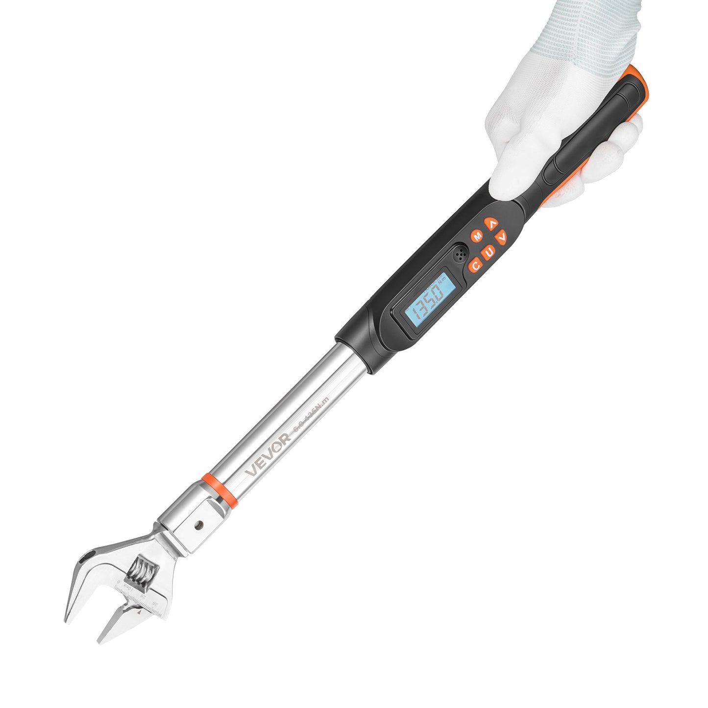 Torque Wrench 0-38 mm Adjustable Jaw Opening Digital Torque Wrench, Open-End Jaw, 4 Display Units, ±2% Accuracy, LCD Screen, with Buzzer and LED Indicator, for Pipe and Automotive Repair