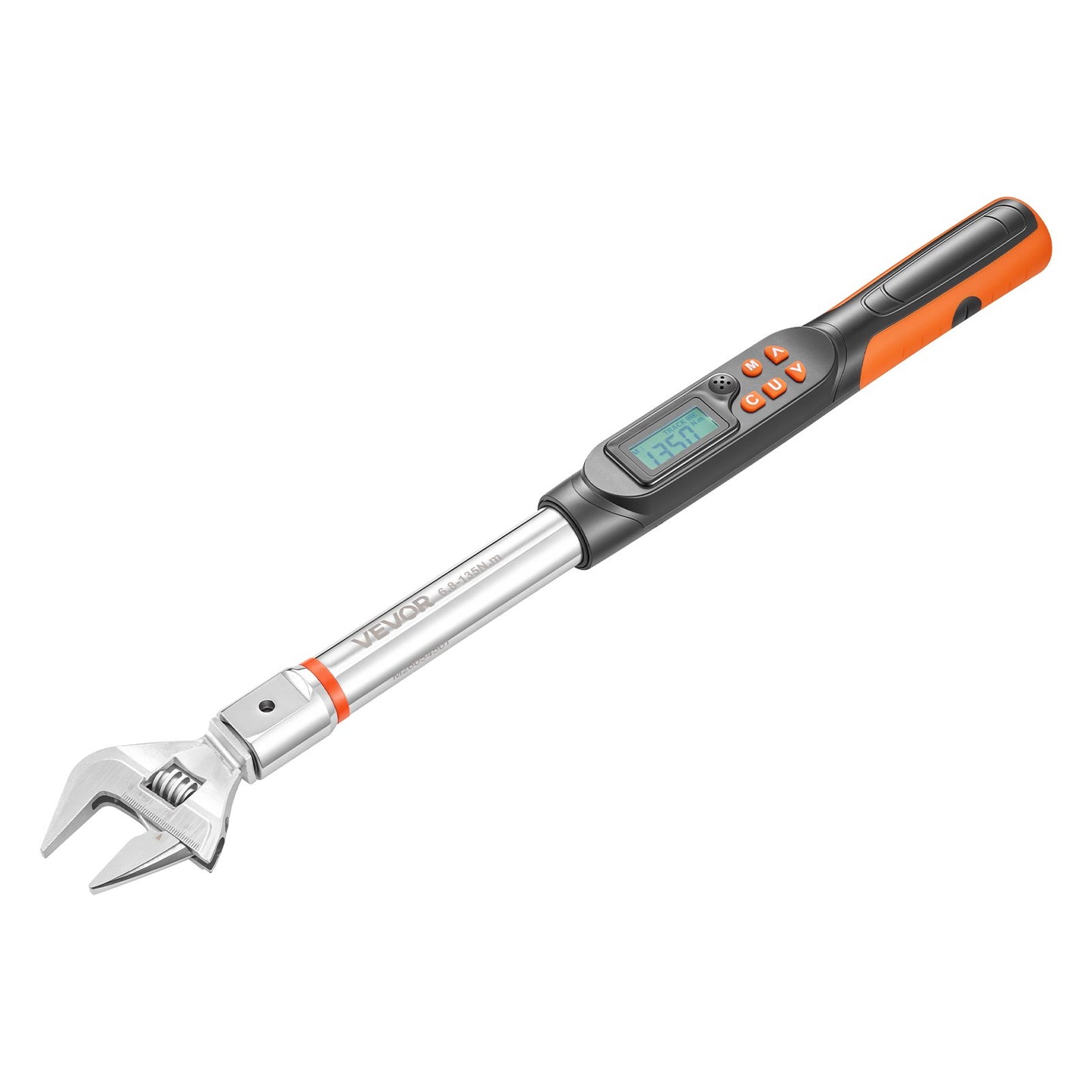 Torque Wrench 0-38 mm Adjustable Jaw Opening Digital Torque Wrench, Open-End Jaw, 4 Display Units, ±2% Accuracy, LCD Screen, with Buzzer and LED Indicator, for Pipe and Automotive Repair