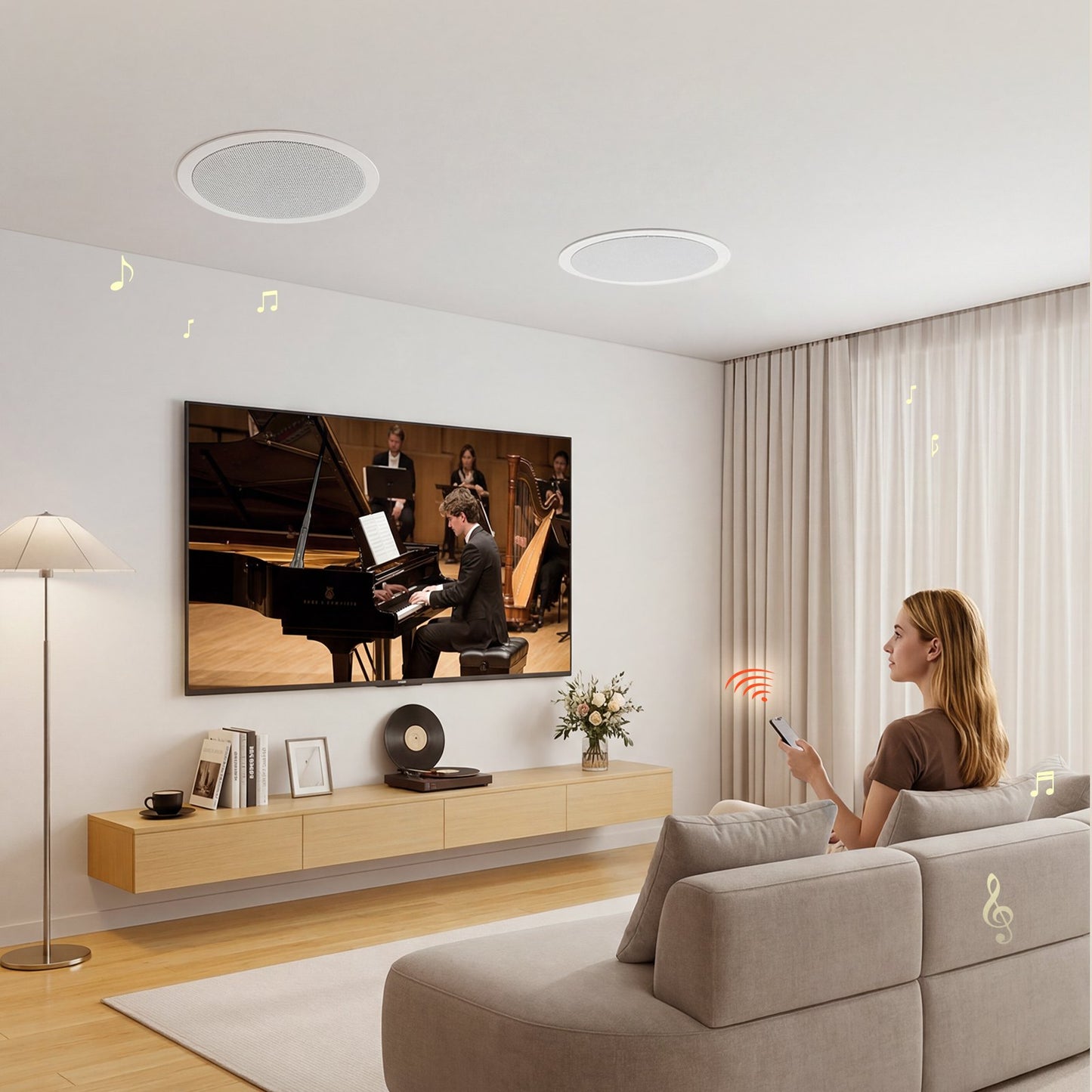 In Ceiling Speakers, 203.2 mm, In-Ceiling & In-Wall Speaker System, Hi-Fi Sound, 150W Peak, 2-Way Flush Mount Speakers, for Damp Humid Placement, Home Theater, Living Room, Covered Patio, 1 Pair
