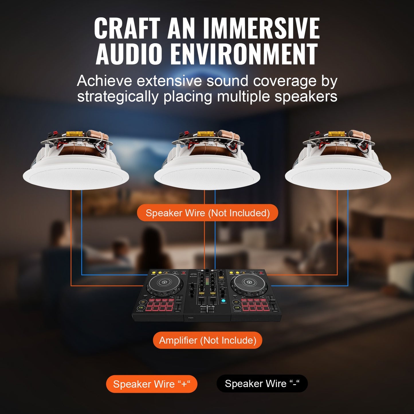 VEVOR 165.1 mm Ceiling Speakers 150-Watts Flush Mount Ceiling & in-Wall Speakers