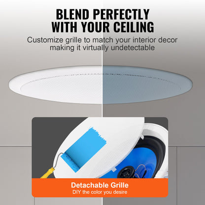 VEVOR 2 PCs 203.2 mm in Ceiling Speakers, 50-Watts, Flush Mount Ceiling & in-Wall