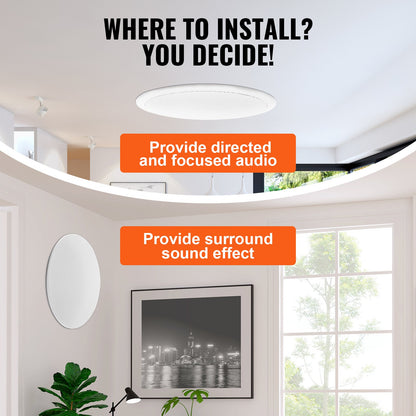 VEVOR 2 PCs 203.2 mm in Ceiling Speakers, 50-Watts, Flush Mount Ceiling & in-Wall