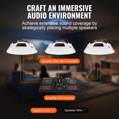 VEVOR 2 PCs 203.2 mm in Ceiling Speakers, 50-Watts, Flush Mount Ceiling & in-Wall