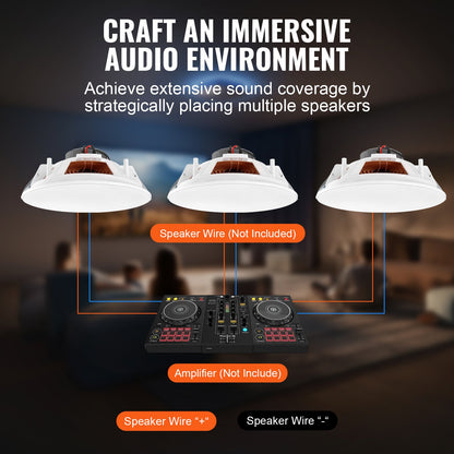 VEVOR 4 PCs 203.2 mm in Ceiling Speakers, 100-Watts, Flush Mount Ceiling & in-Wall