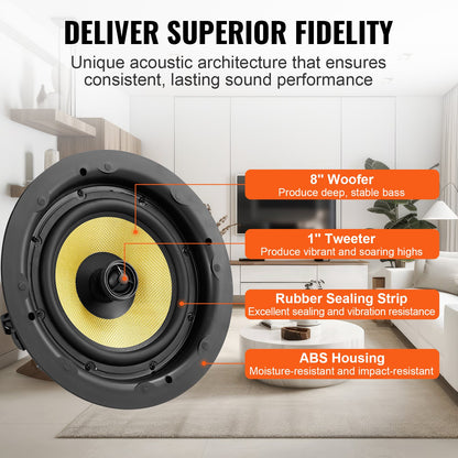 VEVOR 203.2 mm in Ceiling Speakers, 200-Watts, Flush Mount Ceiling & in-Wall Speakers