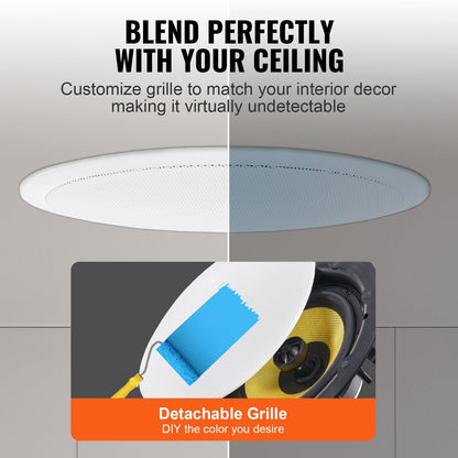 8-Inch 200W Flush Mount Ceiling Speaker, 8Ω, 89dB Sensitivity, Indoor/Outdoor Use