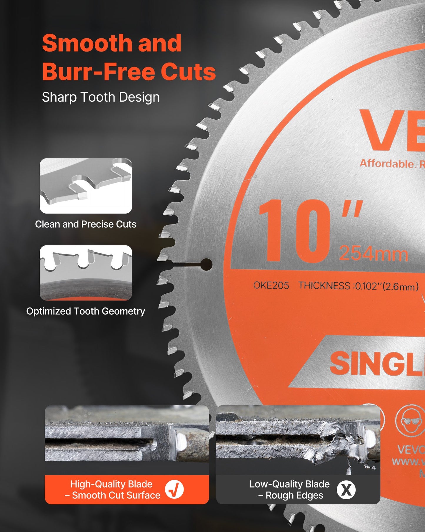 Circular Saw Blade, 254 mm Diameter, 80 Sharp Alloy Teeth, 15.875 mm Arbor, Fine Finish, Aluminum Cutting Blade for Circular Saw, with Noise-Reducing Heat Vents, for Cutting Steel and Metal