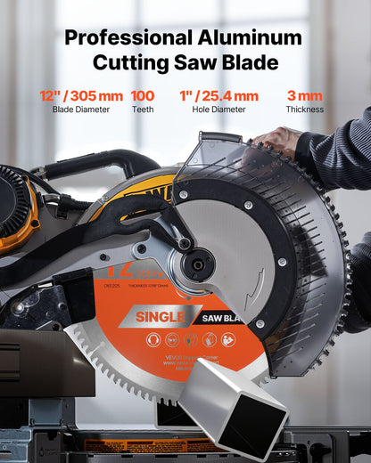 Circular Saw Blade, 305 mm Diameter, 100 Sharp Alloy Teeth, 25.4 mm Arbor, Fine Finish, Aluminum Cutting Blade for Circular Saw, with Noise-Reducing Heat Vents, for Cutting Steel and Metal