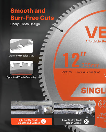 Circular Saw Blade, 305 mm Diameter, 100 Sharp Alloy Teeth, 25.4 mm Arbor, Fine Finish, Aluminum Cutting Blade for Circular Saw, with Noise-Reducing Heat Vents, for Cutting Steel and Metal