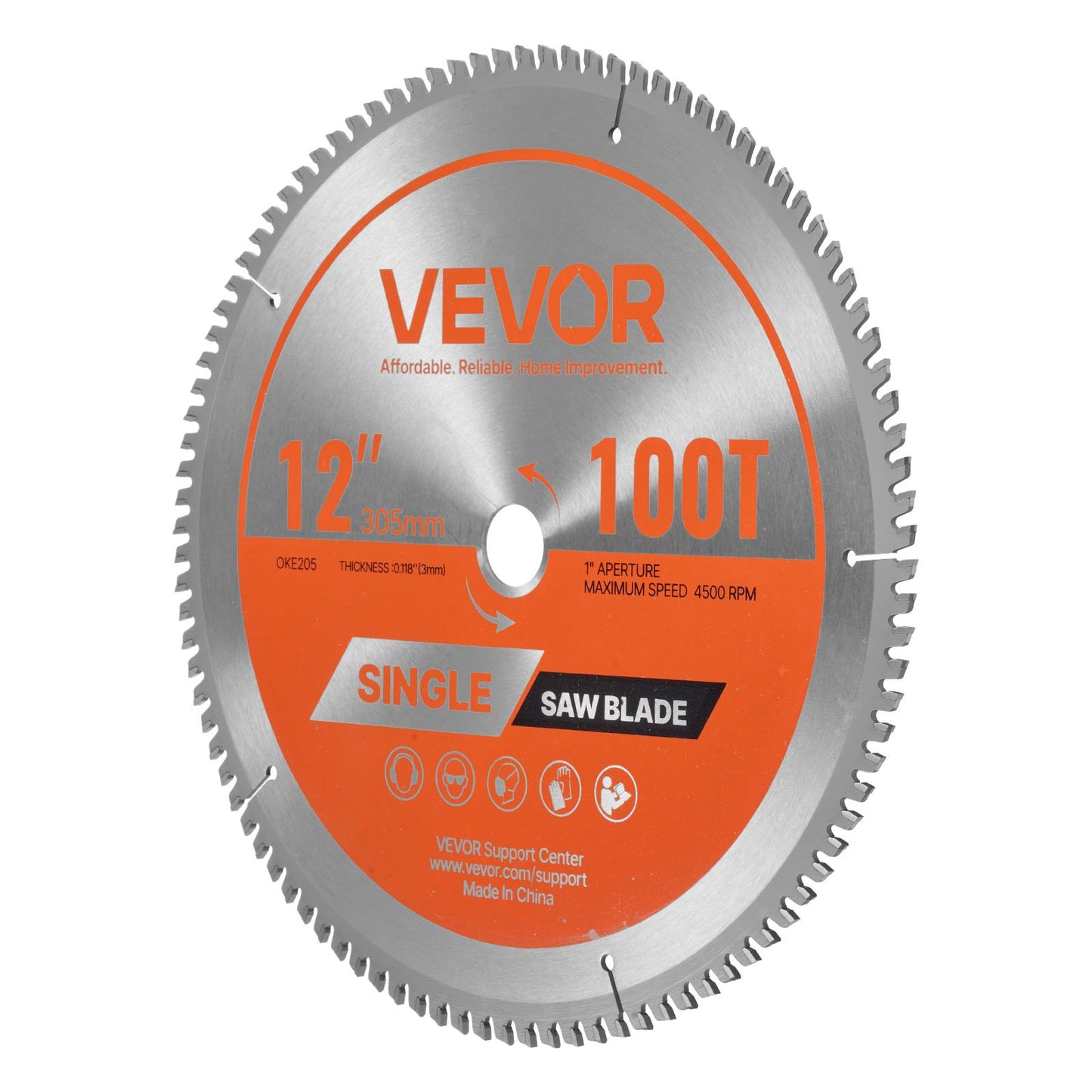 Circular Saw Blade, 305 mm Diameter, 100 Sharp Alloy Teeth, 25.4 mm Arbor, Fine Finish, Aluminum Cutting Blade for Circular Saw, with Noise-Reducing Heat Vents, for Cutting Steel and Metal