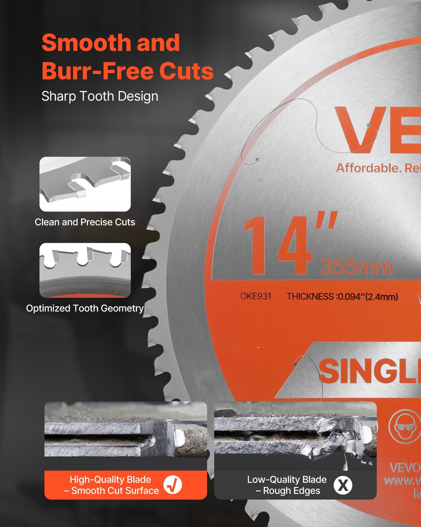 Circular Saw Blade, 355 mm Diameter, 66 Sharp Alloy Teeth, 25.4 mm Arbor, Fine Finish, Metal Cutting Blade for Circular Saw, with Noise-Reducing Heat Vents, for Cutting Steel and Aluminum
