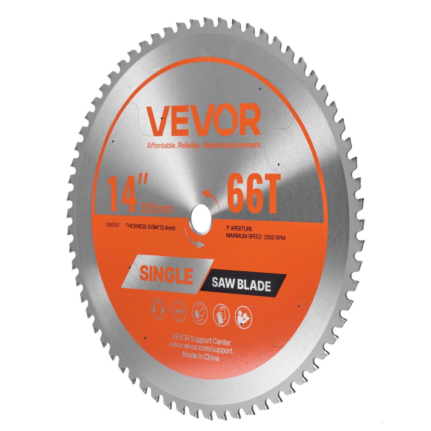 Circular Saw Blade, 355 mm Diameter, 66 Sharp Alloy Teeth, 25.4 mm Arbor, Fine Finish, Metal Cutting Blade for Circular Saw, with Noise-Reducing Heat Vents, for Cutting Steel and Aluminum
