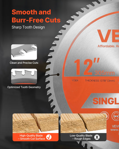 Circular Saw Blade, 305 mm Diameter, 80 Sharp Alloy Teeth, 25.4 mm Arbor, Fine Finish, Wood Cutting Blade for Circular Saw, with Noise-Reducing Heat Vents, for Cutting Plywood, OSB, Hardwood