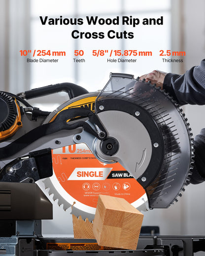 Circular Saw Blade, 254 mm Diameter, 50 Sharp Alloy Teeth, 15.875 mm Arbor, Fine Finish, Wood Cutting Blade for Circular Saw, with Noise-Reducing Heat Vents, for Cutting Plywood, OSB, Hardwood