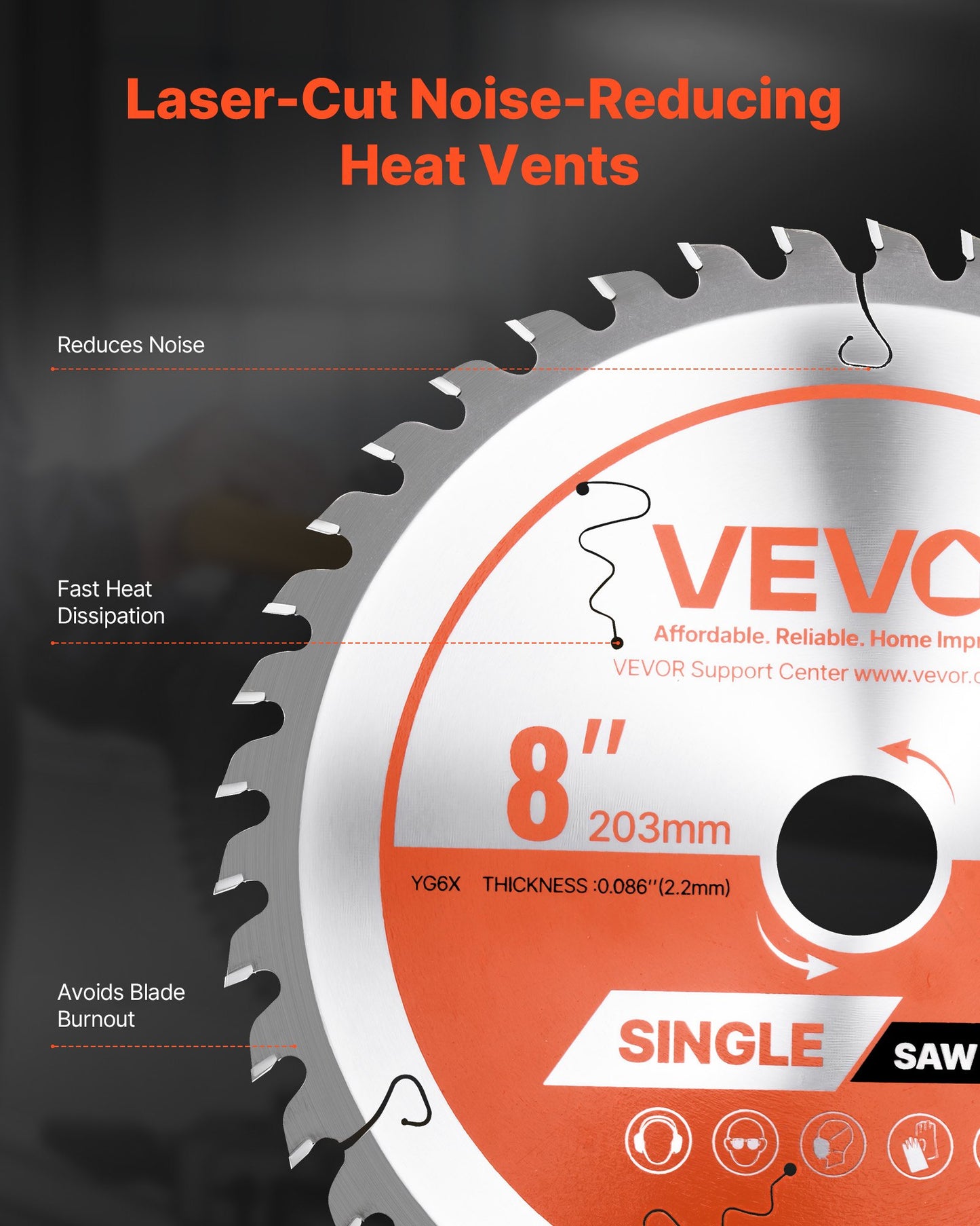 Circular Saw Blade, 203 mm Diameter, 42 Sharp Alloy Teeth, 25.4mm Arbor, Fine Finish, Wood Cutting Blade for Circular Saw, with Noise-Reducing Heat Vents, for Cutting Plywood, OSB, and Hardwood