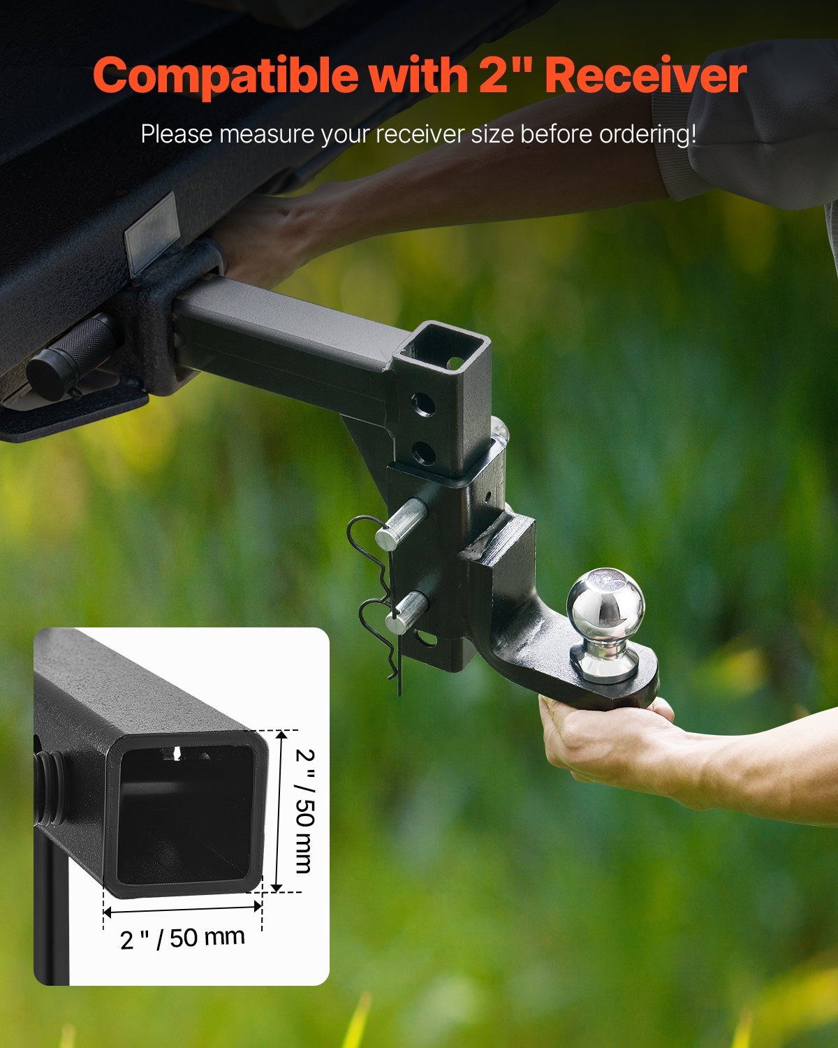 VEVOR Adjustable Trailer Hitch 50mm Receiver 23.9cm Drop Ball Mount Hitch 3400kg