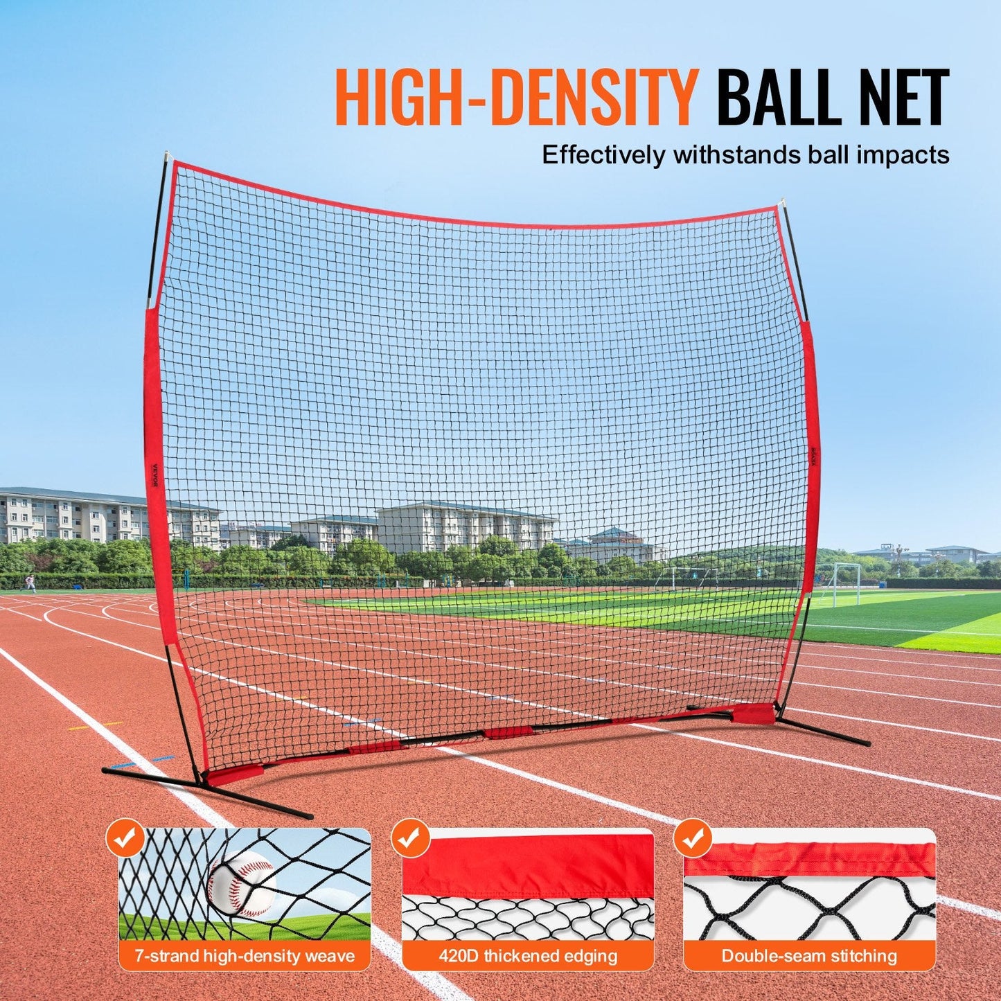Portable Sports Backstop Net, 3.66x2.74m Barrier for Training & Practice