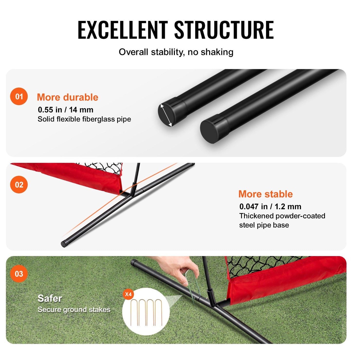 Portable Sports Backstop Net, 3.66x2.74m Barrier for Training & Practice