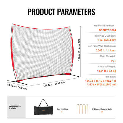 VEVOR Barricade Backstop Net, 12x9 ft Ball Sports Barrier Netting, Portable Practice