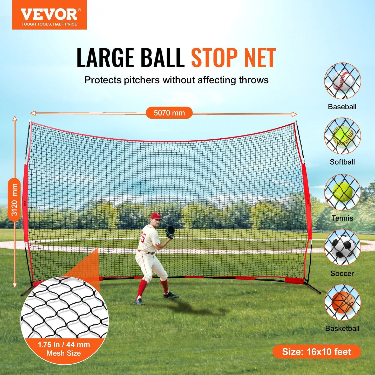 Portable Sports Barrier Net, 5x3m with Carry Bag for Training and Practice