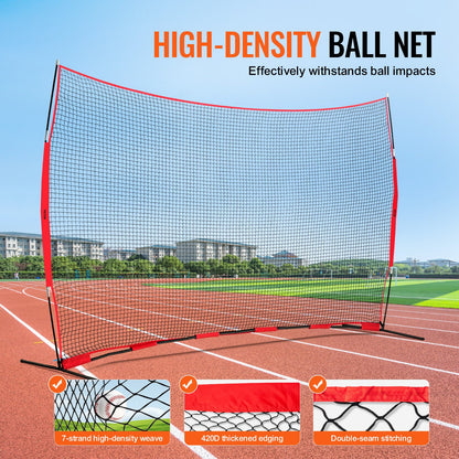VEVOR Barricade Backstop Net, 16x10 ft Ball Sports Barrier Netting, Portable Practice