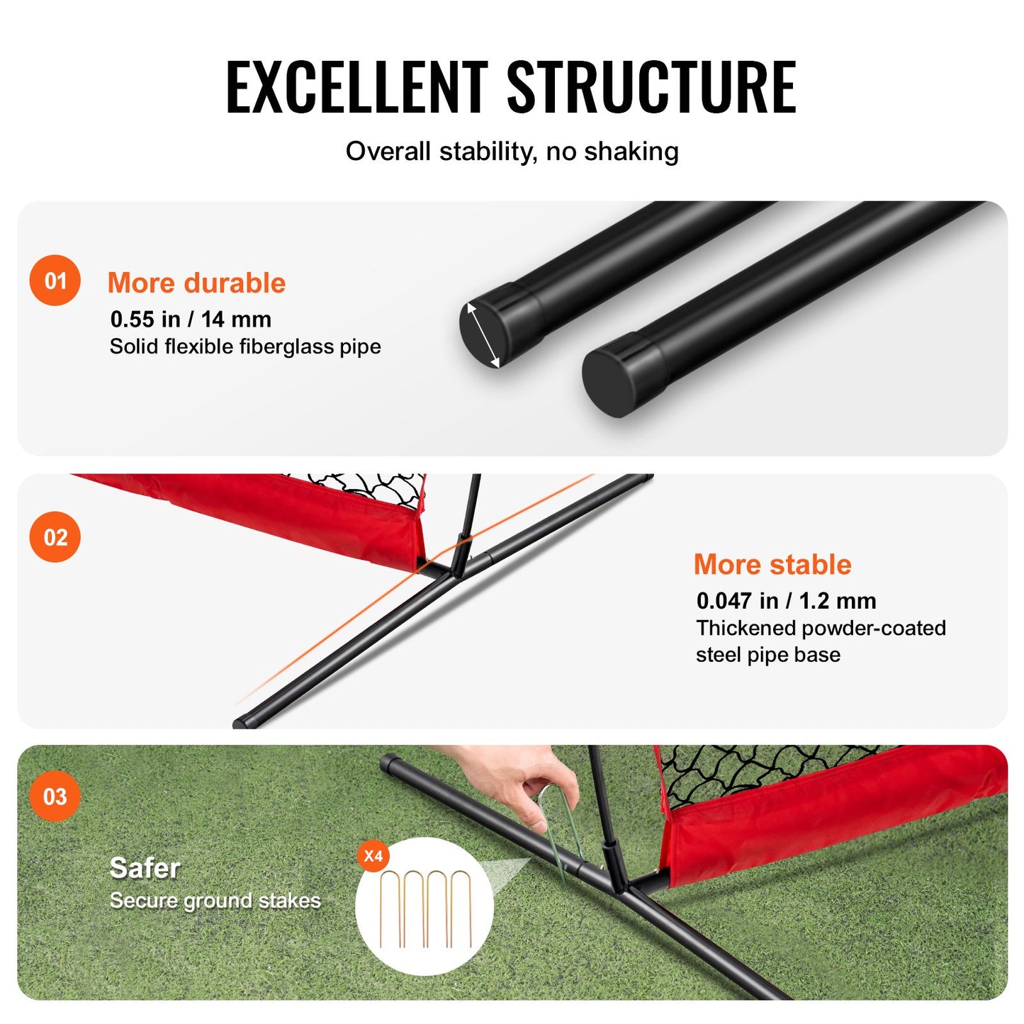 VEVOR Barricade Backstop Net, 16x10 ft Ball Sports Barrier Netting, Portable Practice