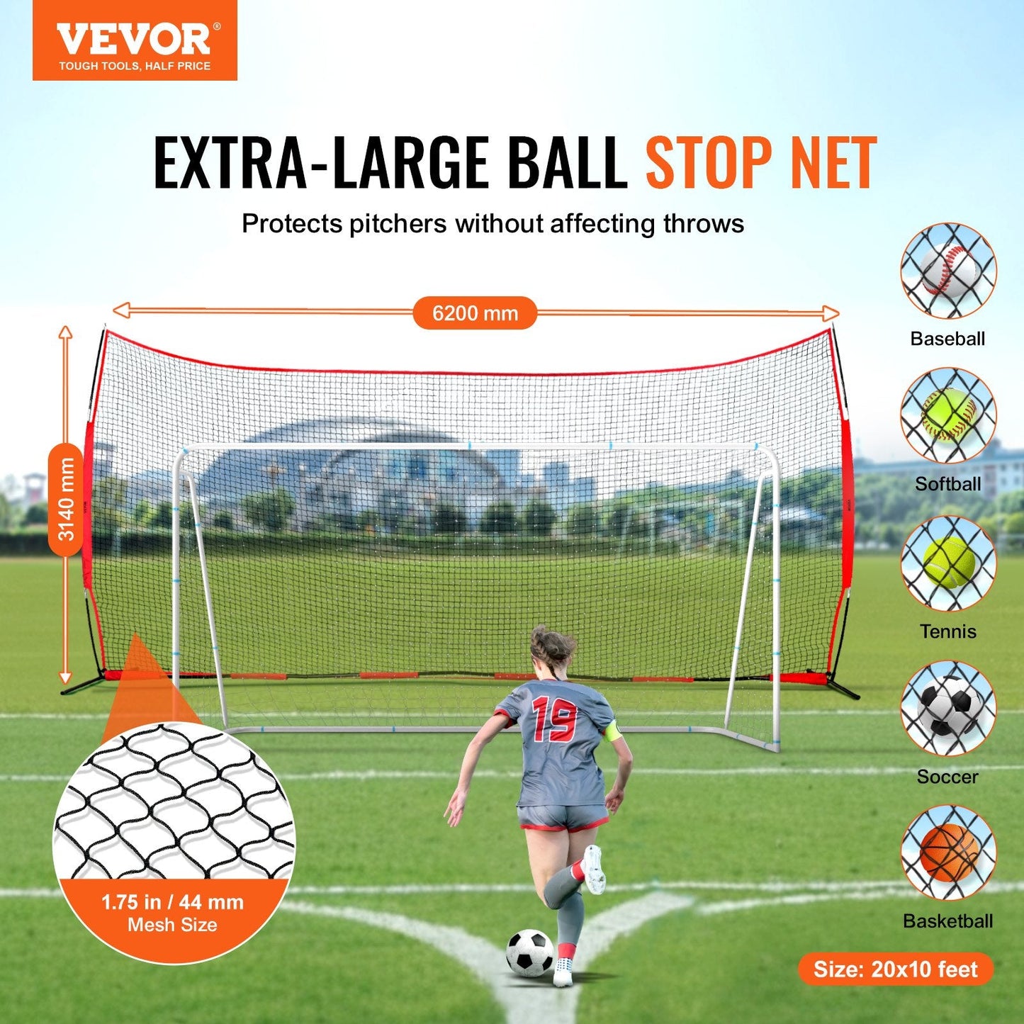 Portable 6x3m Sports Barrier Net for Training - Baseball, Soccer, Lacrosse