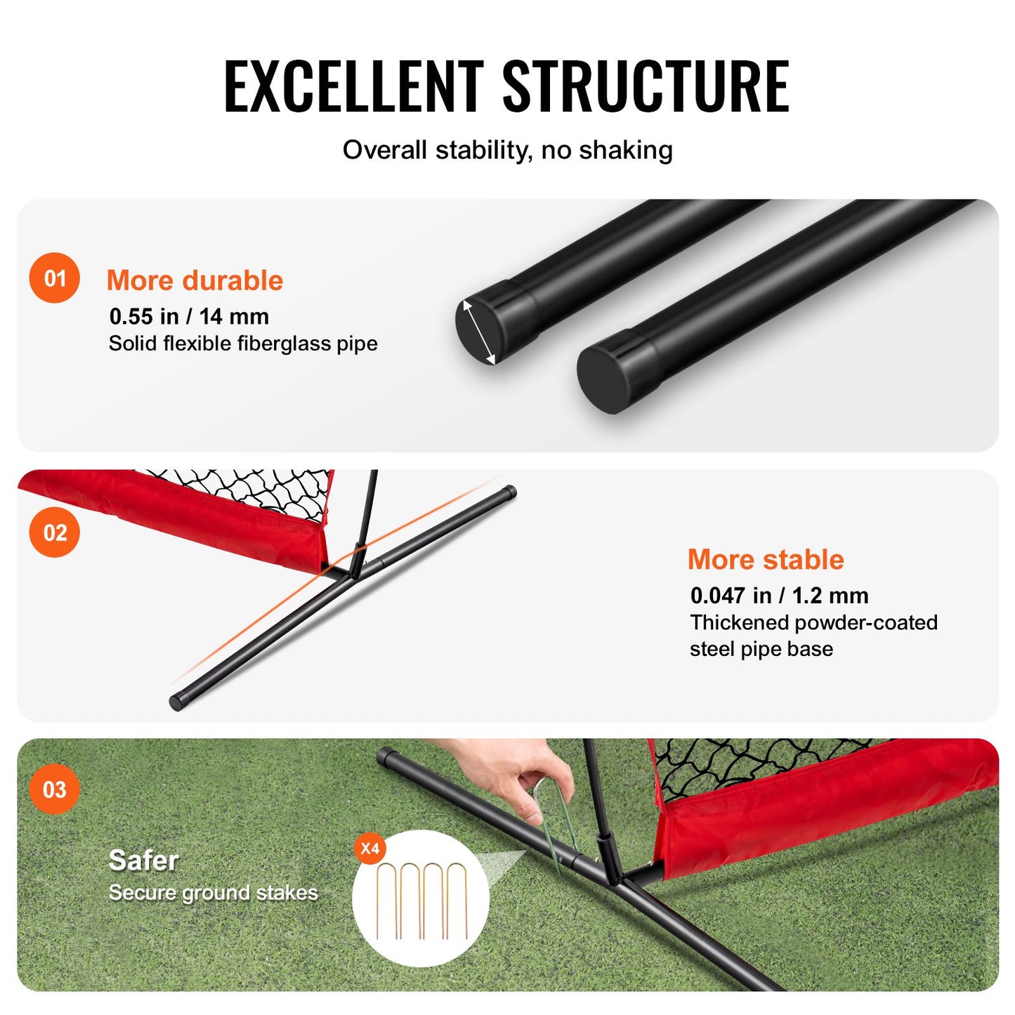 VEVOR Barricade Backstop Net, 20x10 ft Ball Sports Barrier Netting, Portable Practice