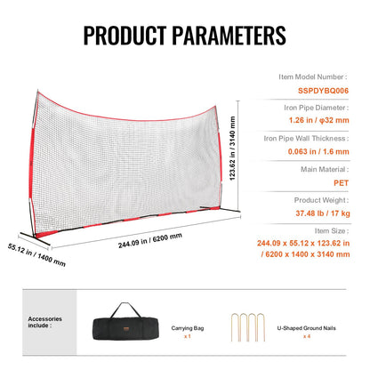 Portable 6x3m Sports Barrier Net for Training - Baseball, Soccer, Lacrosse