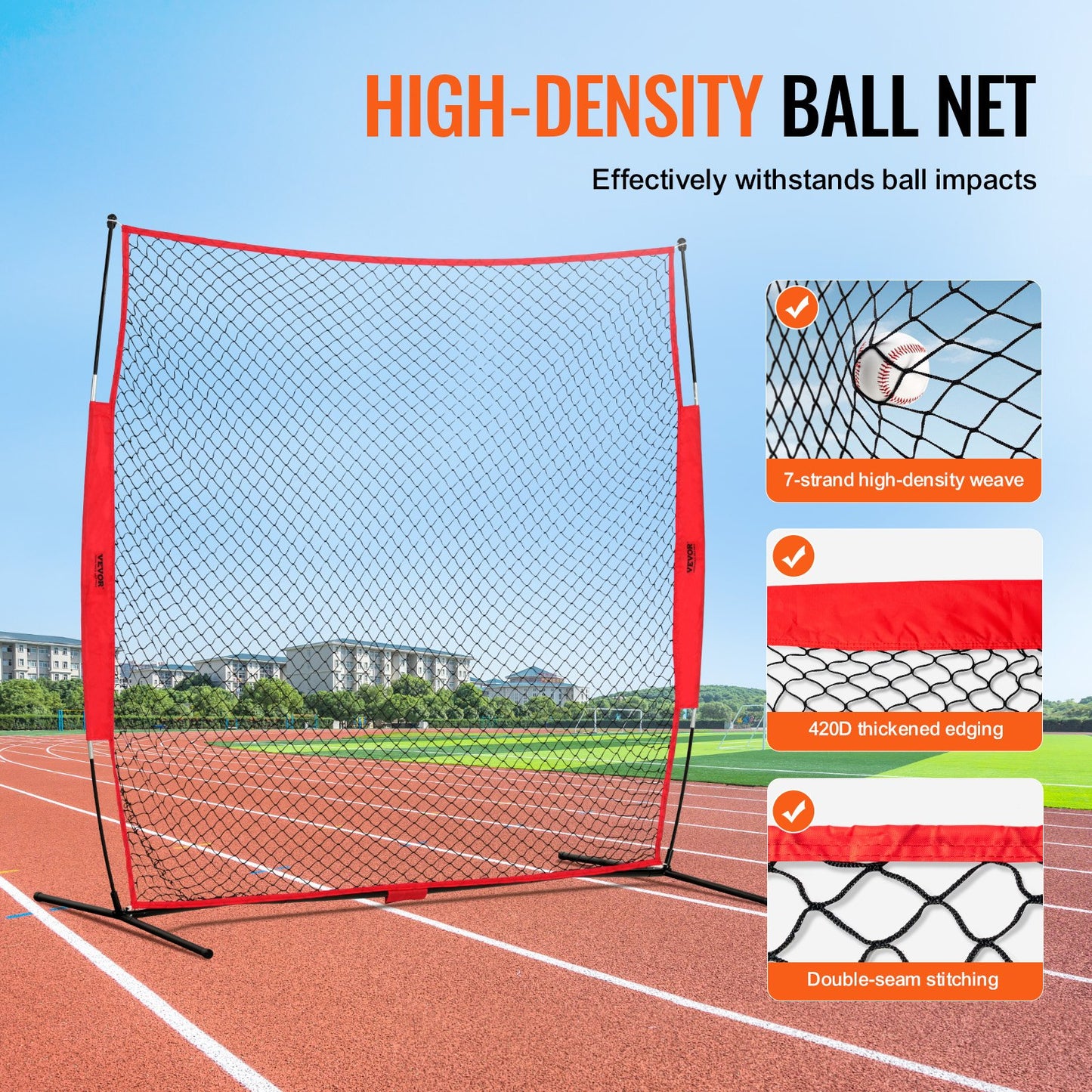 VEVOR Barricade Backstop Net, 7x7 ft Ball Sports Barrier Netting, Portable Practice